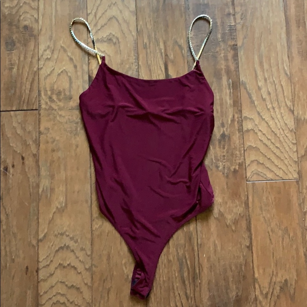 Rhinestone Strap Maroon Bodysuit NWT